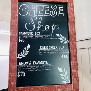 a menu for a cheese shop