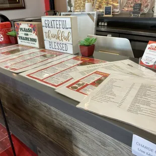 Menu on the counter
