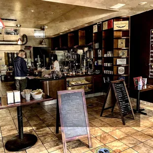 Bright space, pastry case, and upstairs balcony (closed now)
