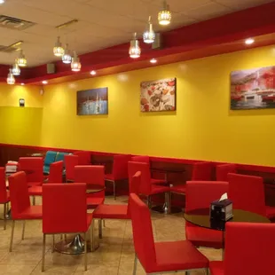 red chairs and yellow walls