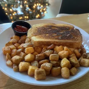 Grilled cheese (requested crunchy hence the brown toast) and fries