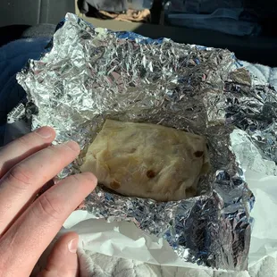 Bacon breakfast burrito. Pretty small
