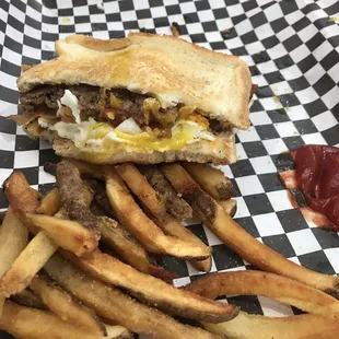 John Wayne Burger and fries
