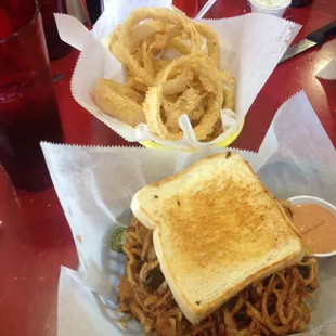 Onion Rings and the tombstone burger