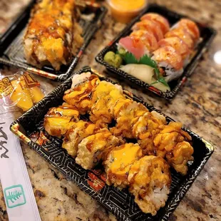 Flaming Phoenix Roll; Volcano Roll; Wolfpack Roll