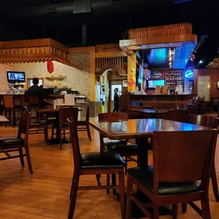 tables and chairs in a restaurant