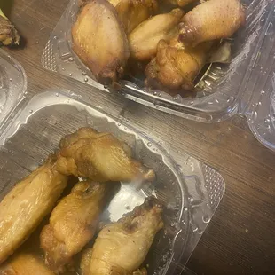 Wings.  No seasoning.  Half cooked
