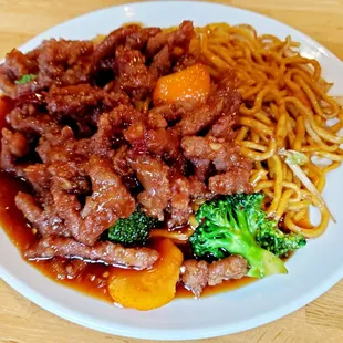 Spicy Tangerine Beef with Lo Mein. Always delicious!