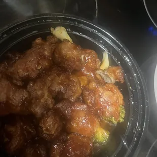 Ordered shrimp in my to go general Tso chicken and there were none in there paid 4 bucks extra for them.