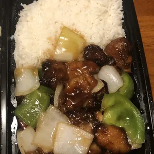 Combination platter: Bourbon chicken w/ white rice