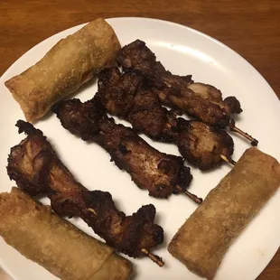 Chicken on the Stick and egg roll