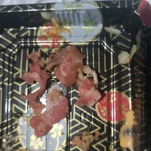 Stringy fish from sushi.