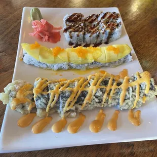 Sweet Potato Tempura Roll, Mango Shrimp Roll and American Dream Maki Roll