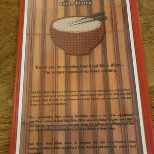 a menu for a bowl of rice