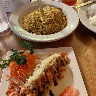 Tsunami roll and Singapore Rice Noodles
