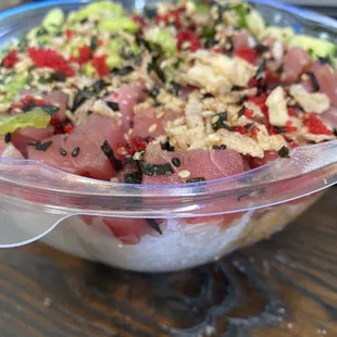 a bowl of poke and hibachi