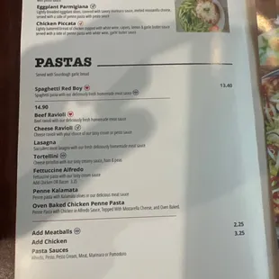 the menu for the restaurant