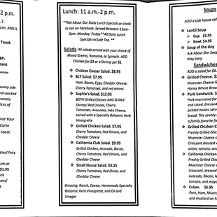 the menu for the red brick cafe