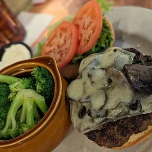 Mushroom and Swiss burger (50% off on Mondays!)