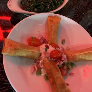Wilted spinach, gyro rolls