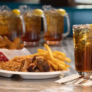 Delicious BBQ Plate with Sweet Tea!