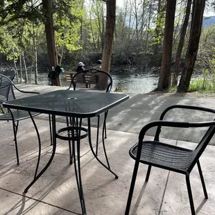 Patio next to the Blue River.