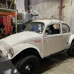 a white vw beetle