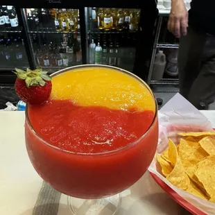 Frozen Orange mixed with Strawberry Margarita