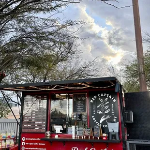 a red captain coffee truck