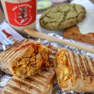 a grilled sandwich and a drink