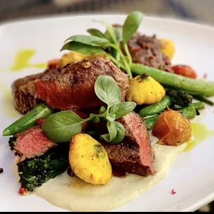 Grilled Rib Eye with parsnip purée and baby squash
