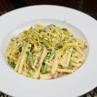 Cesarecce Pasta with Guanciale and Pistachio