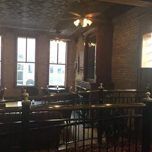 Comfy seating by the fireplace.