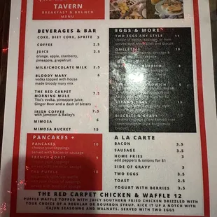 Breakfast menu