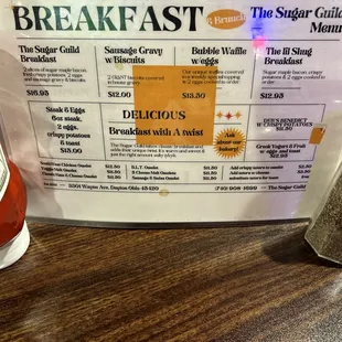 One side of their menu! Open weekends!