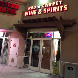 the entrance to a restaurant