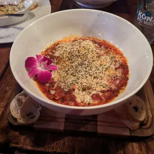 Cheese ravioli with meat marinara.