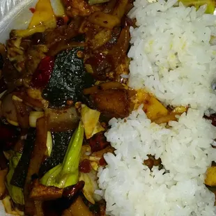 The 8.25 "Hot and Numbing" Chinese Bacon dish.  Rice comes separately but I had mixed it in.