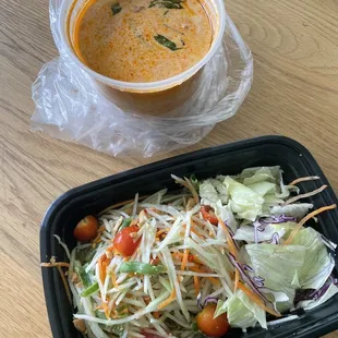 Chicken Panang Curry and Papaya Salad Take Out