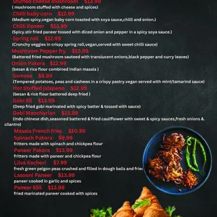 chicken wings and fried chicken, menu