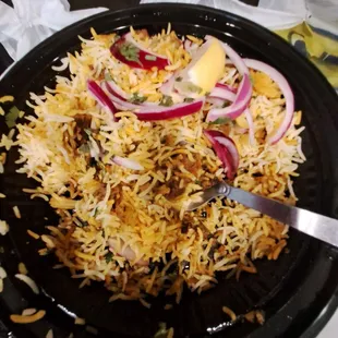 Lamb biryani take out.