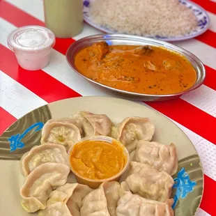 Chicken MoMo (10 PCS), Butter Chicken, Plain Basmati Rice ( 16 oz ) (06/2024)