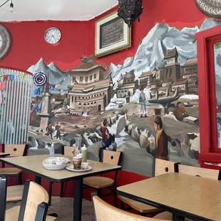 tables and chairs in a restaurant