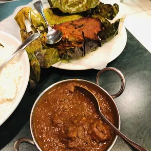 a bowl of chili and a plate of rice