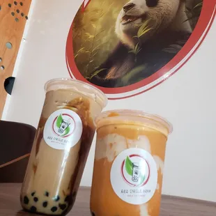Brown sugar milk tea and Thai paw