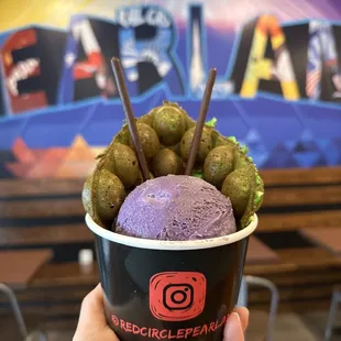 Pandan Waffle with Ube Horchata