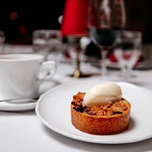 a dessert with ice cream on top