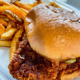 Chicken sando with some Cajun fries.
