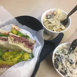 I recommend the roast beef on rye and throw in a pasta salad or potato salad on the side (or both)