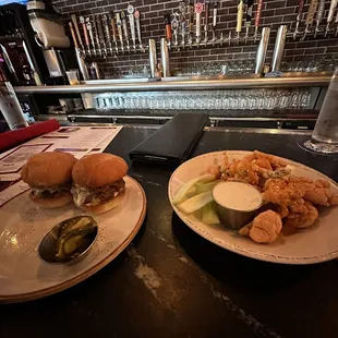 Double barrel sliders and buffalo cauliflower